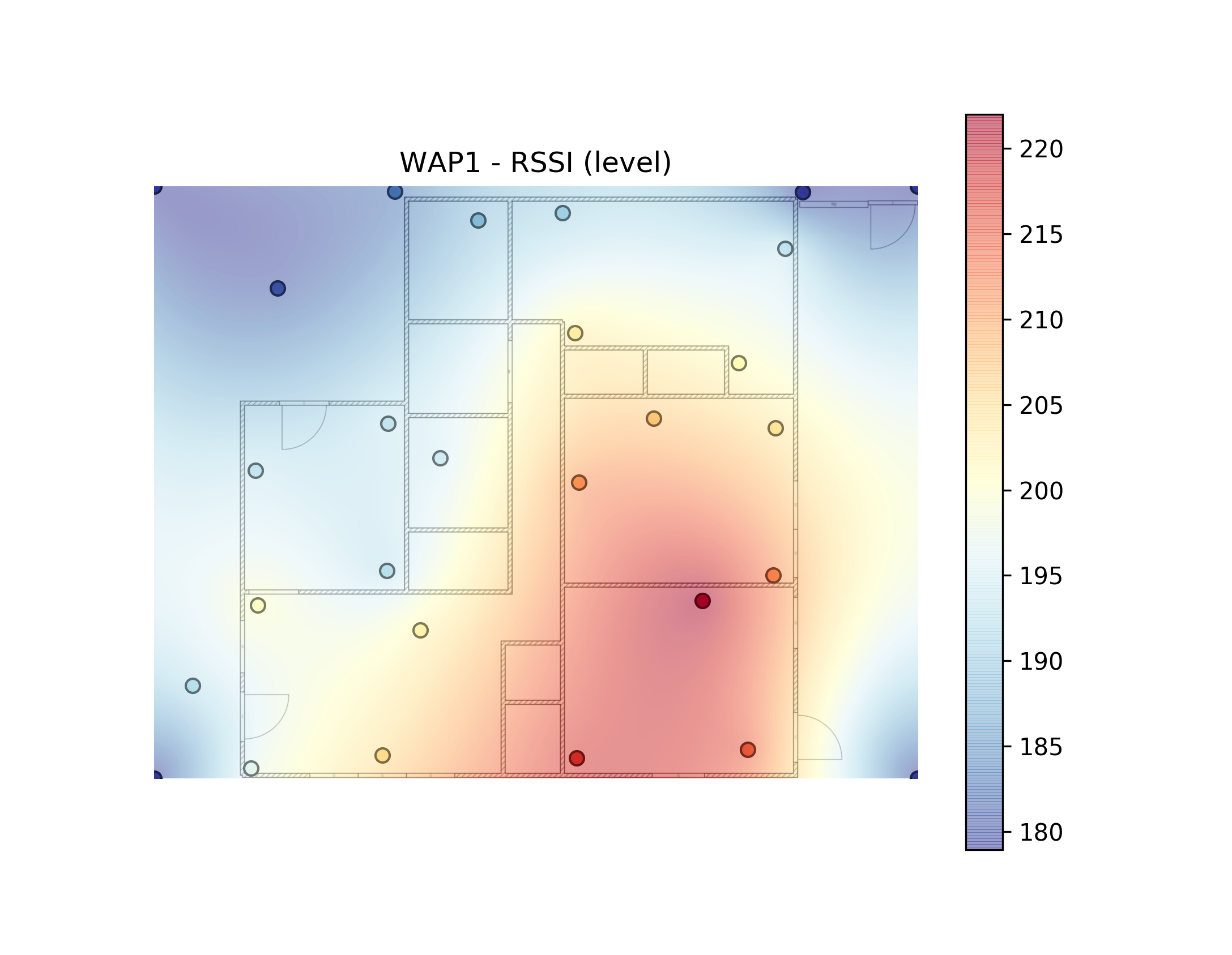 Wi-Fi site survey heatmap used for access-point placement planning